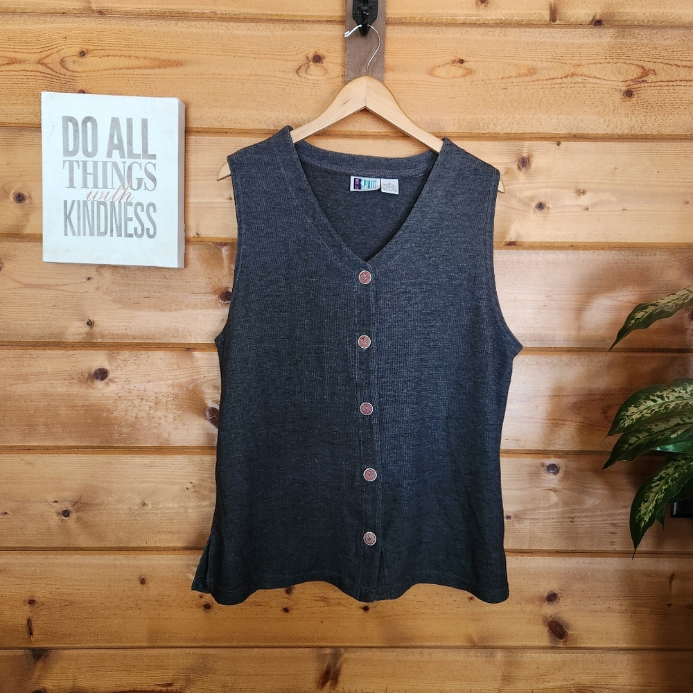 Bold Spirit Vintage Gray Knit‎ Button Front Sweater Vest Retro Stretch Top Sz XL
